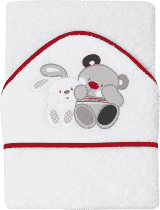 INTERBABY Ręcznik dla dziecka frotte 100x100 przyjaciele niedźwiadek i króliczek – biały z czerwonym INTERBABY Ręcznik dla dziecka frotte 100x100 przyjaciele niedźwiadek i króliczek – biały z czerwonym