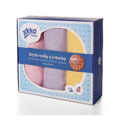 KIKKO Dziecięce ręczniczki/ pieluszki z biobawełny Retro 90x100 (3 szt.) – pastels dla dziewczynek KIKKO Dziecięce ręczniczki/ pieluszki z biobawełny Retro 90x100 (3 szt.) – pastels dla dziewczynek